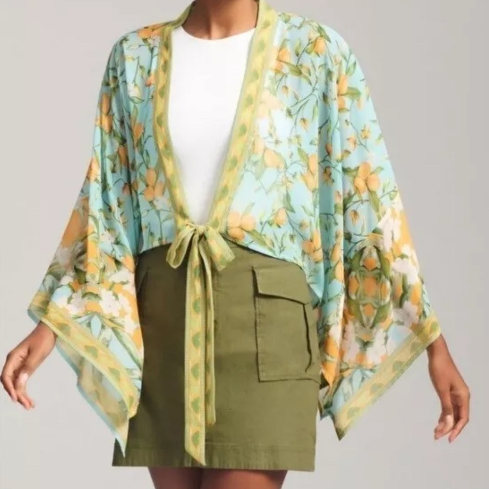 Pilcro Floral Kimono Top - Sky Blue and Yellow
